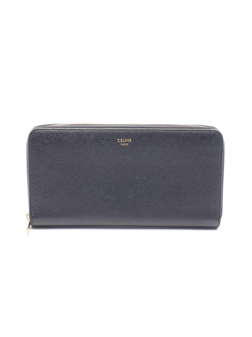 Celine Round Wallet Large Zipped Black Leather